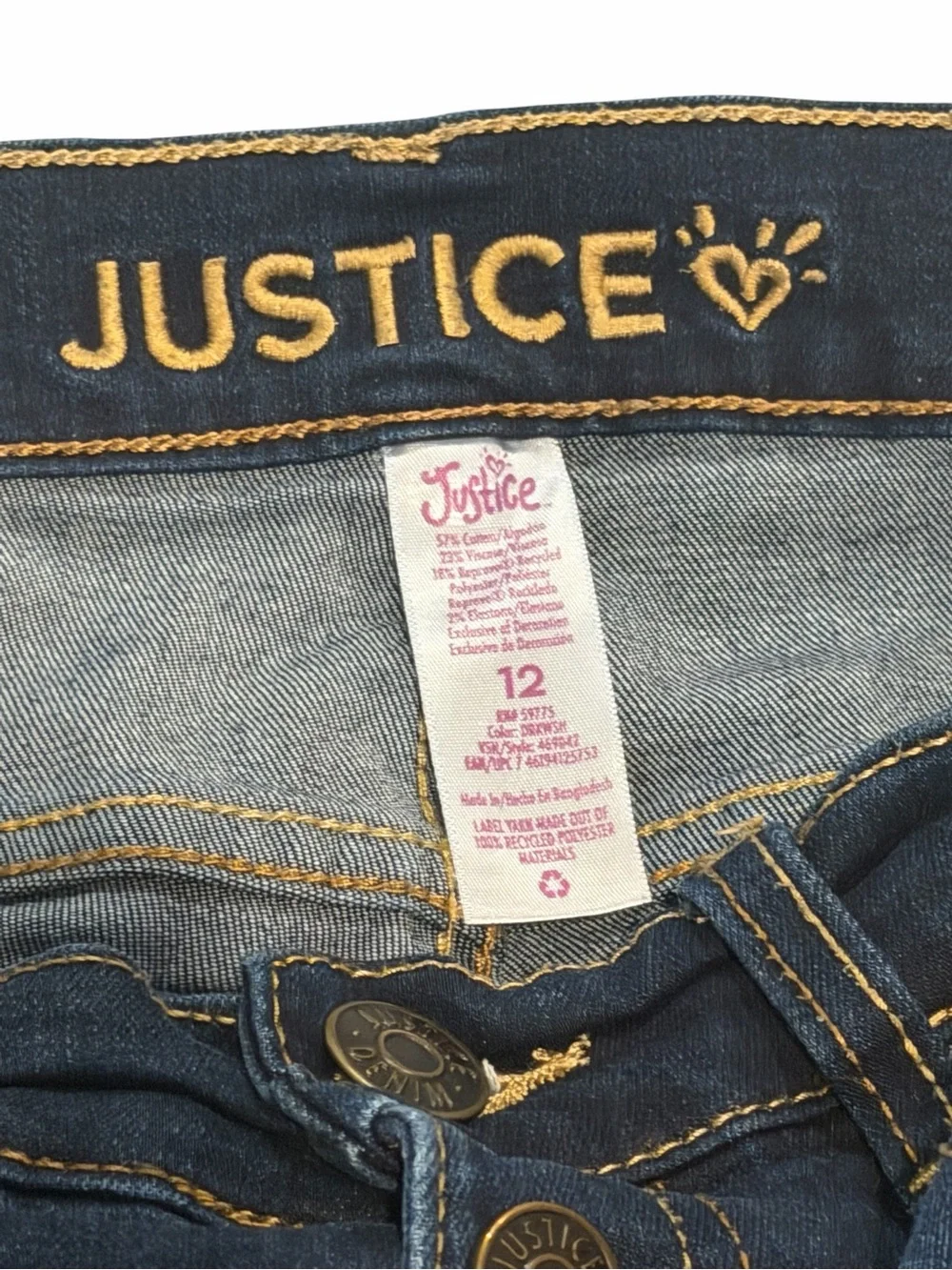 Justice Girls Distressed Skinny Jeans Dark Wash Button Fly Size 12